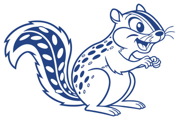 Naklejka premium Happy Cartoon Squirrel With Large Tail, Adorable Line Art 