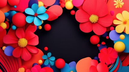 Vibrant floral explosion frames dark space