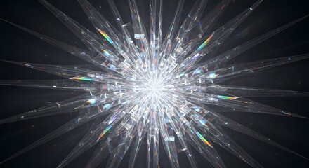 Obraz premium A mesmerizing starburst of light refracted through radiating crystalline shards against a dark background.