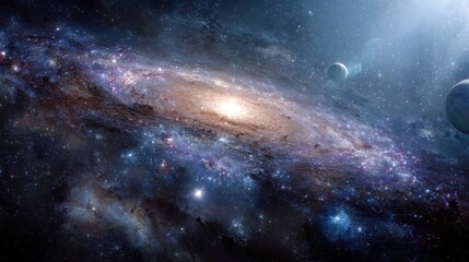 Obraz premium Majestic Spiral Galaxy with Brilliant Stars and Cosmic Dust in Deep Space, Showcasing Celestial Beauty and Mystery of the Universe