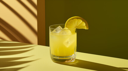 Cocktail alcoolisé avec du citron jaune et vert. Cocktail à base de fruits. Boisson rafraichissante dans un bar. Boire, fête, soirée. Pour conception et création graphique