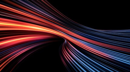 The image features a dynamic abstract design with flowing lines that transition smoothly from vibrant reds and oranges to cool blues against a dark background, creating a sense of motion.