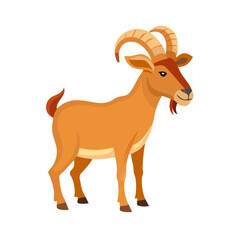 Fototapeta premium Brown Goat with Curved Horns Colored Icon