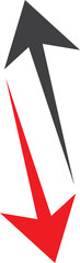 Red and black arrows, up and down icon. Editable vector illustration stroke. Transparent background.	
