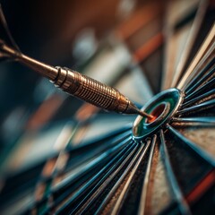 Precision Dart Close-Up on Bullseye in Vintage Style Dartboard
