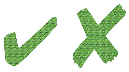 Green Grass Checkmark and Cross Symbols
