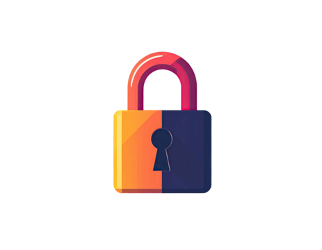 Flat, colorful padlock icon, orange and dark-blue halves