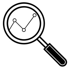 Data analysis magnifying glass icon, black minimal, Black Vector / Illustration Style