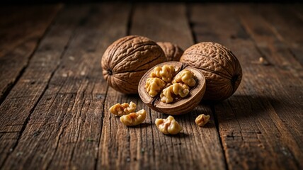 Walnuts on Rustic Wood