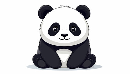 Fototapeta premium Adorable cartoon panda sitting cutely on the floor, front view illustration for kids
