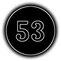 black and white round icon number 53