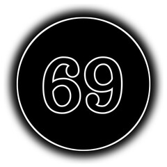 black and white round icon number 69