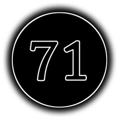 black and white round icon number 71
