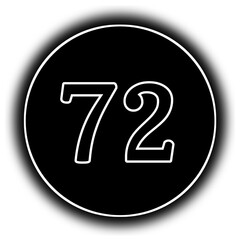 black and white round icon number 72