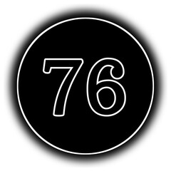 black and white round icon number 76