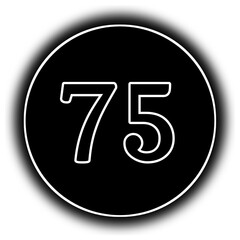 black and white round icon number 75