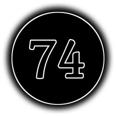 black and white round icon number 74