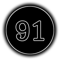 black and white round icon number 91