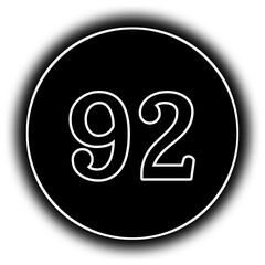 black and white round icon number 92