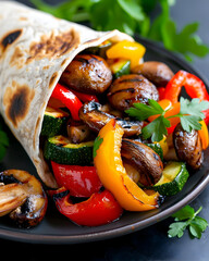 Delicious grilled vegetable wrap bursting with vibrant colors and healthy, fresh ingredients