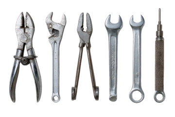 Collection of Rusty and Used Hand Tools on Transparent Background
