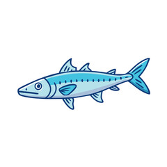 Fototapeta premium Cartoon Barracuda with Light Blue Color Isolated on a White Background