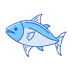 Obraz premium Cartoon style tuna fish illustration with blue outline on white background