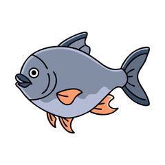 Obraz premium Cartoon Illustration of a Grey Fish with Orange Fins on White Background