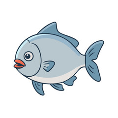 Cartoon Illustration of a Blue and Red Piranha Isolated on White