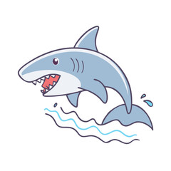 Fototapeta premium Cartoon Illustration of a Light Blue Shark Swimming Through Stylized Waves