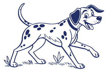 Playful Dalmatian Dog Walking Cartoon with Collar on White Background