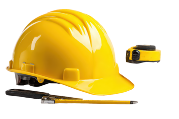 Bright Yellow Safety Helmet With Measuring Tools