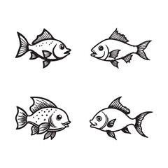 Fototapeta premium simple cartoon fish outline illustration black minimalist line art vector