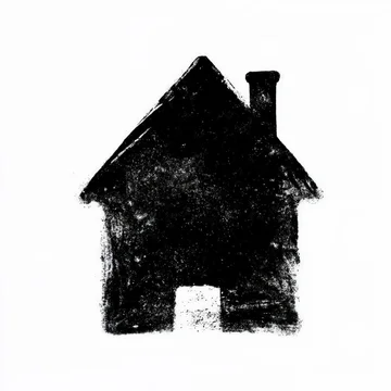 Simple minimalist distressed black house silhouette on white background