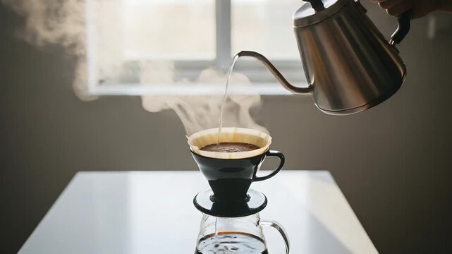 Pouring coffee into dripper