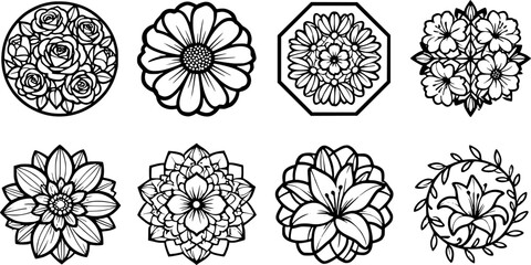 Intricate Black and White Floral Mandala Design | Symmetrical Mehndi-Inspired Art | Detailed Geometric Patterns for Coloring Books and Tattoos