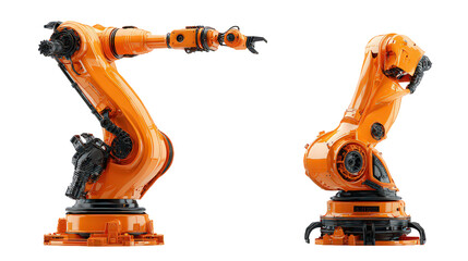 Orange Industrial Robot Arm in Different Positions