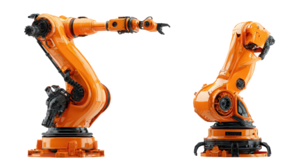 Orange Industrial Robot Arm in Different Positions
