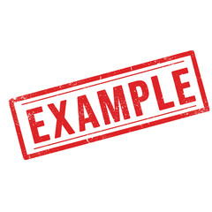 A distressed red rectangle stamp with the word example clearly displayed