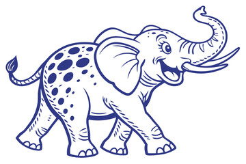 Smiling Blue Cartoon Elephant Walking Isolated on White Background Animal