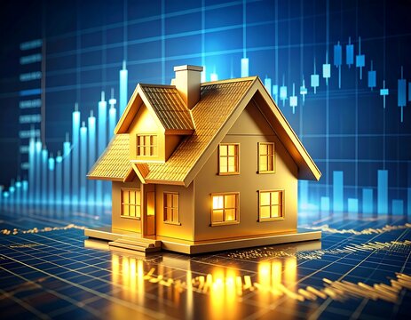 Golden house on financial chart background - Powered by Adobe