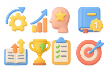 3d pastel business icons: growth, achievement, and success visualized