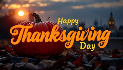 Happy Thanksgiving Day. hand  drawn lettering. Autumn tree branch with colorful leaves abstract background for your greeting card design
