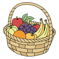   vector illustration of a basket of assorted fruits with transparent background in SVG format