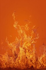 Vivid and Dynamic Orange Flames Against a Solid Orange Background – High-Energy Abstract Fire Image for Creative and Visual Projects