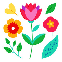 Colorful Hand-Drawn Flower Vector Set – Floral Clipart .Adobe Illustrator Artwork
