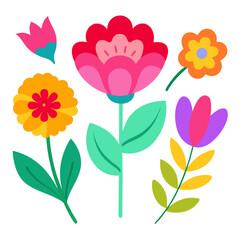 Colorful Hand-Drawn Flower Vector Set – Floral Clipart .Adobe Illustrator Artwork