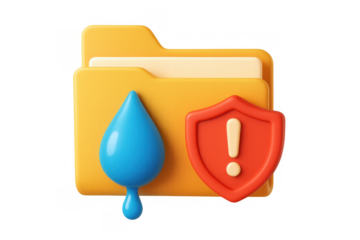 Colorful 3d file folder icon with security shield and water alert symbol