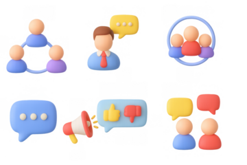 3d business communication icons with speech bubbles and teamwork concepts