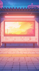 A Colorful Sunset View from an Urban Train Station: An Artistic Study of Light and Architecture Encapsulating City Life in Serene Atmosphere